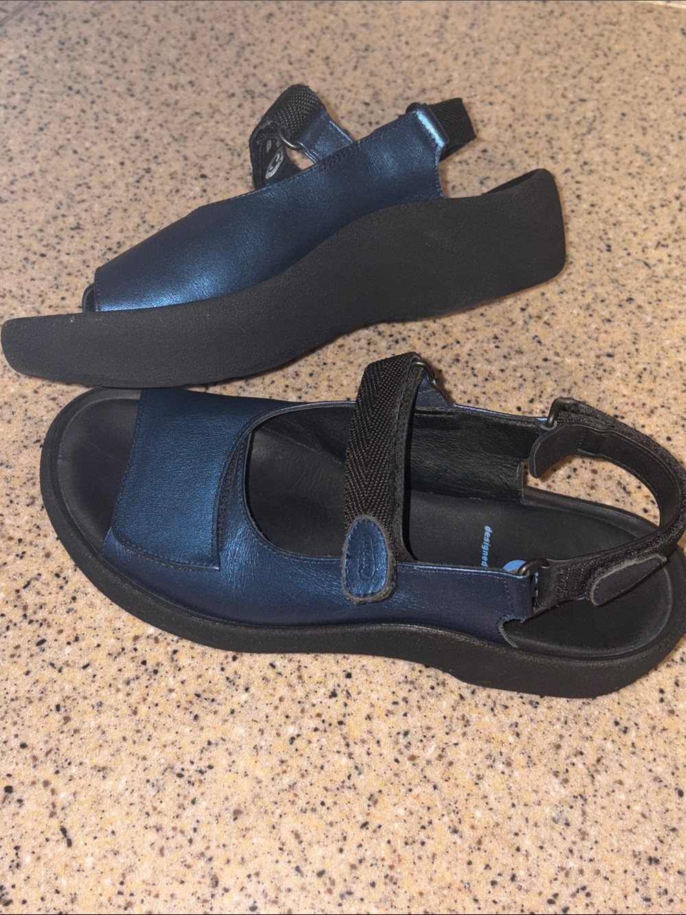 Wolky Jewel Women’s Metallic Navy Blue Open-Toe Sandals with Hook-and-Loop Strap - Picture 6 of 8